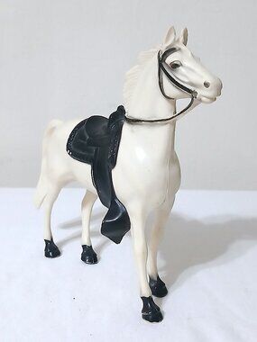 Vintage Marx Style Western Toy Horse White Plastic w/ Saddle 6.25” 1950s 1960s